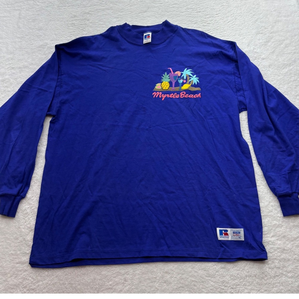 Vintage Russell Athletic Myrtle Beach Long Sleeve Shirt Blue XL Made in USA 90s